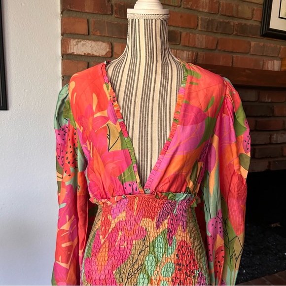 FARM Rio Sweet Forest Long Sleeve Floral Mini Dress Sz M - Picture 3 of 8